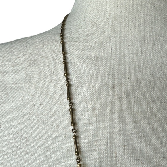 Vintage Boho Beaded Lariat Necklace | Turquoise & Gold Tassel Pendant - Picture 6 of 6